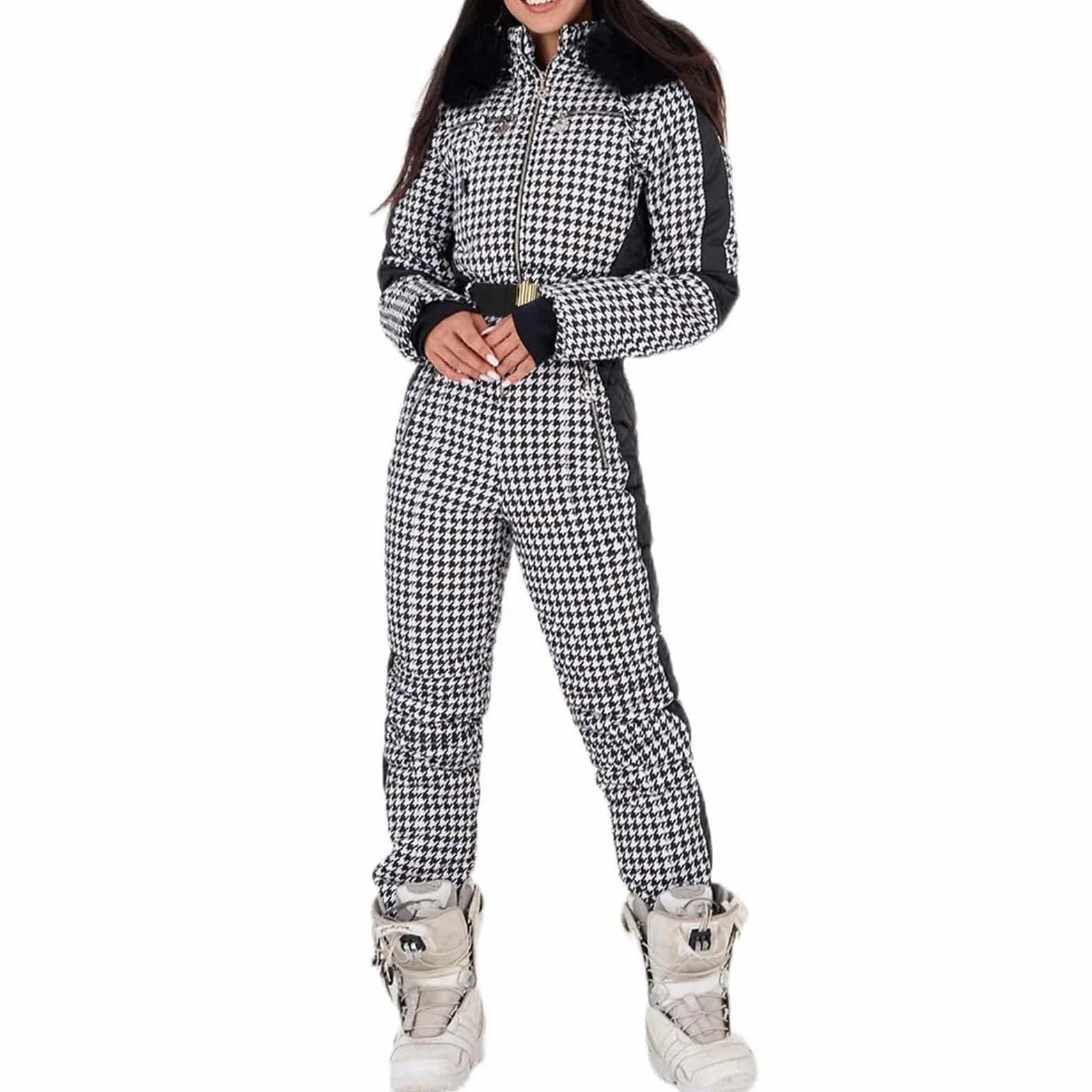 Traje de nieve para mujer de una pieza, traje de esquí cálido para mujer, mono de esquí cálido para invierno, sudadera con capucha, snowboard, esquí, nieve, mono para deportes al aire libre, traje de
