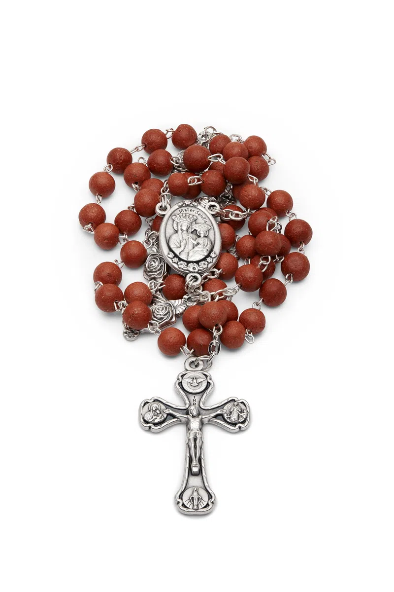 Mondo Cattolico - Rosario católico vaticano Original con Perfume de Rosa con Nuestra Señora de las Nieves en la medalla central