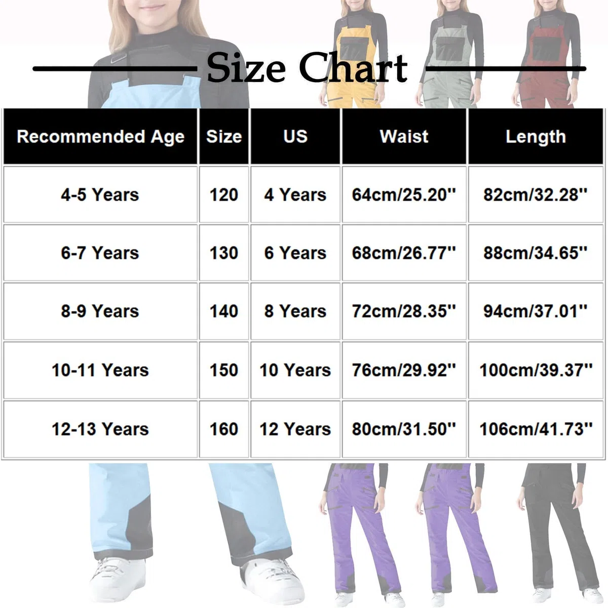 Overol de nieve para niñas, con aislamiento térmico, pantalones de esquí impermeables, correa ajustable, overol de snowboard para niños, traje de nieve cálido de invierno con múltiples bolsillos (4-13
