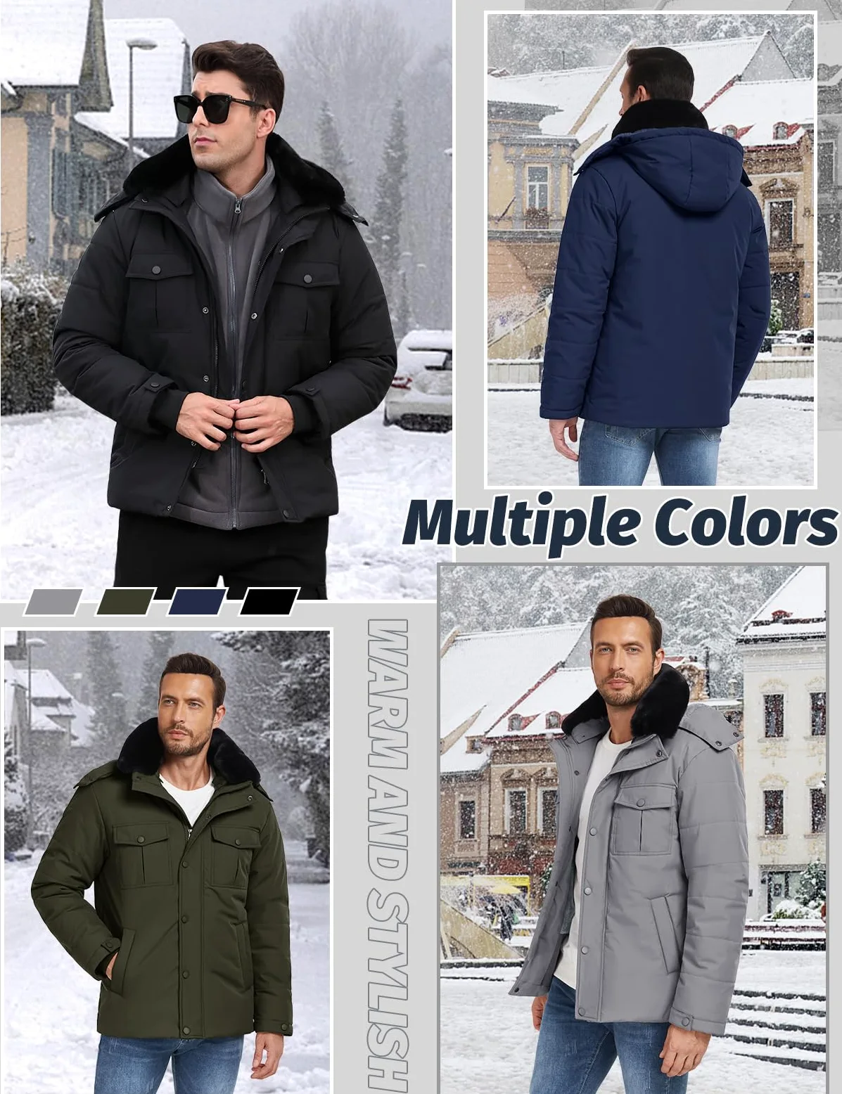 Tuopuda Abrigo Parka Térmico Hombre con Capucha Desmontable Chaqueta de Invierno para Hombre Parka Cortaviento con Cremallera