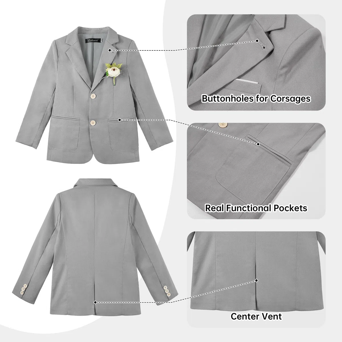 LOLANTA 2PCS Traje de Lino Boda Niño, Conjunto de Blazer y Pantalón Lino para PAJE Niños, Ropa de Bautizo Ceremonia Fiesta, Chaqueta+Pantalón