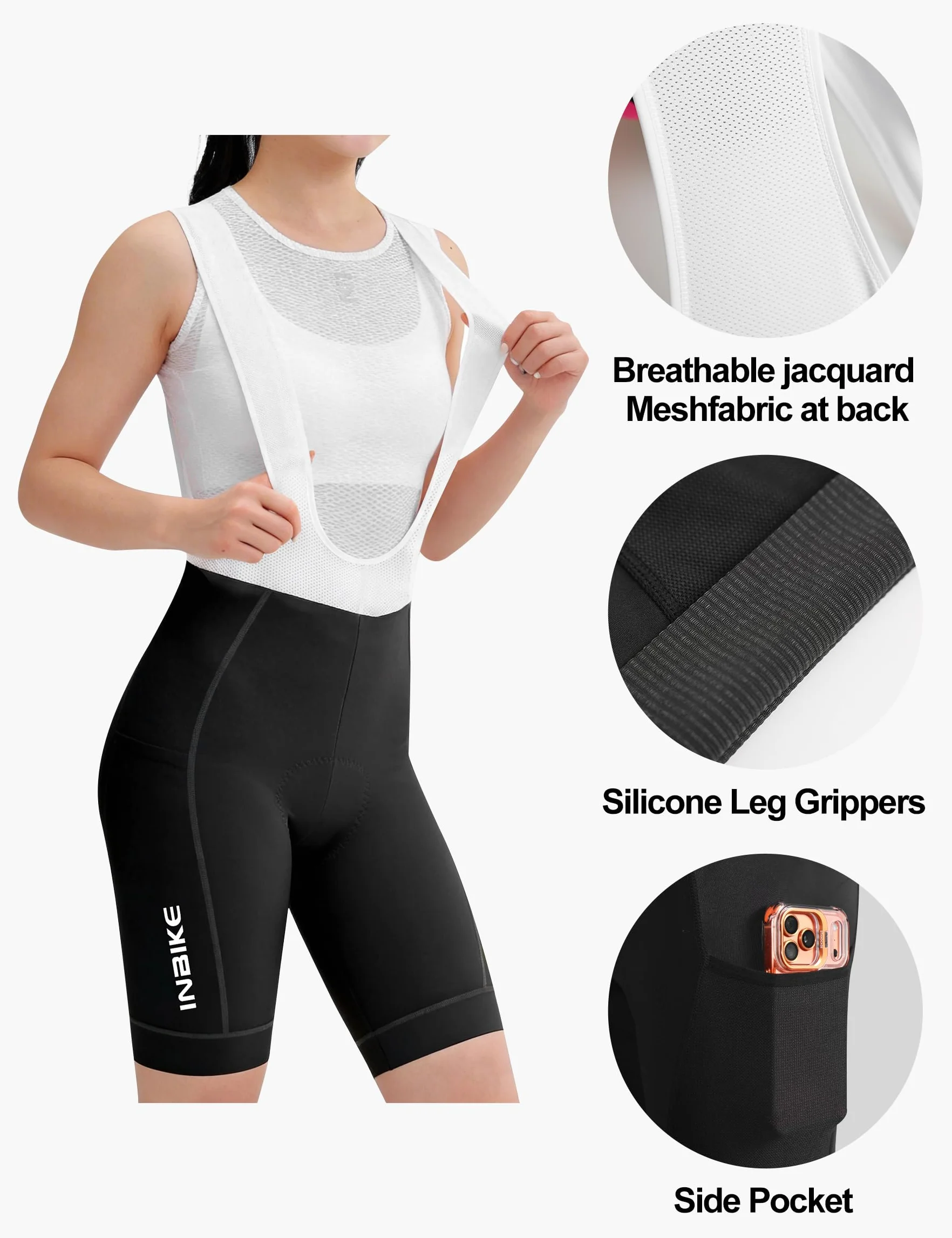 INBIKE Conjunto de maillot de ciclismo para mujer Culotte acolchado + maillot de ciclismo con 3 bolsillos Manga corta Verano Transpirable Secado rápido Suave Agradable al tacto DM