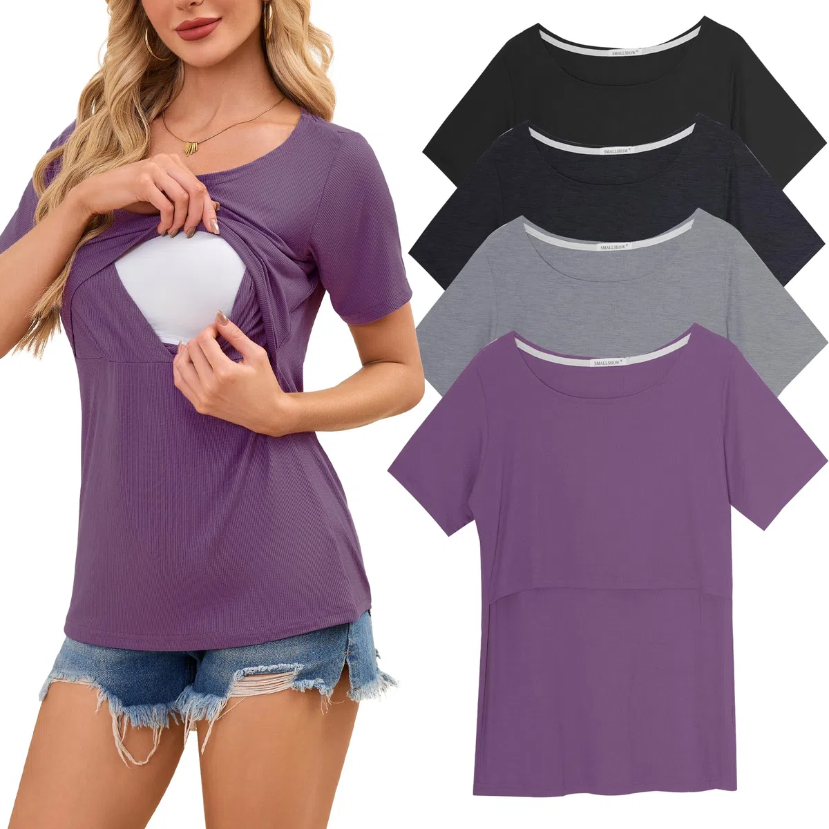 Smallshow 4 Pack Camiseta Lactancia Mujer Manga Corta