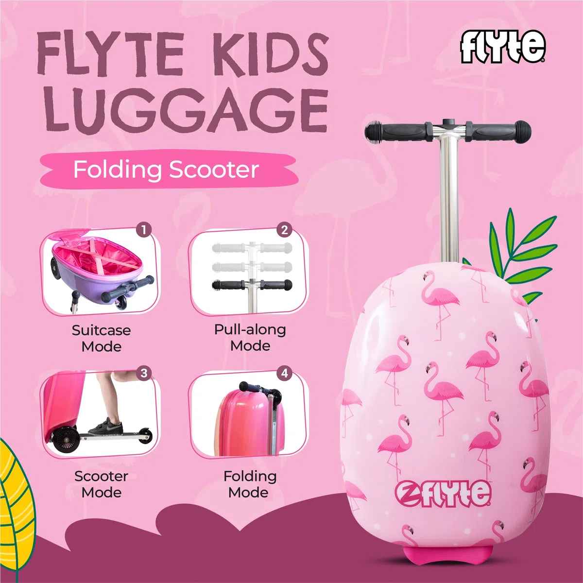 Flyte Scooter Suitcase Folding Kids Luggage - Hardshell, Ride On with Wheels, 2-in-1, 18 Inch, 25 Litre Capacity