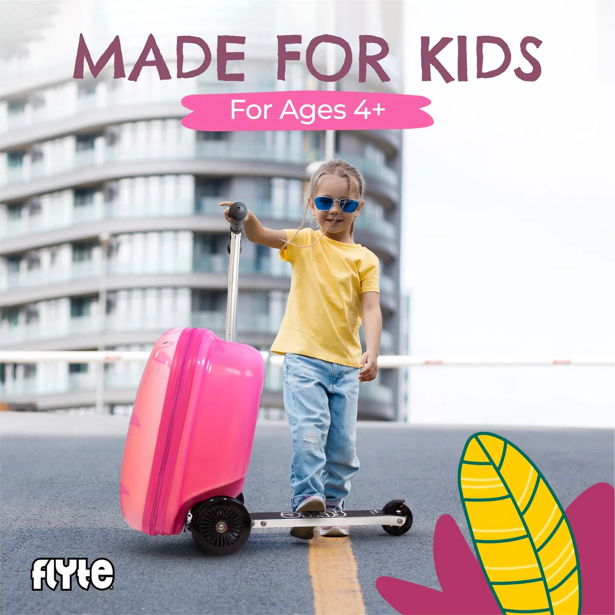 Flyte Scooter Suitcase Folding Kids Luggage - Hardshell, Ride On with Wheels, 2-in-1, 18 Inch, 25 Litre Capacity