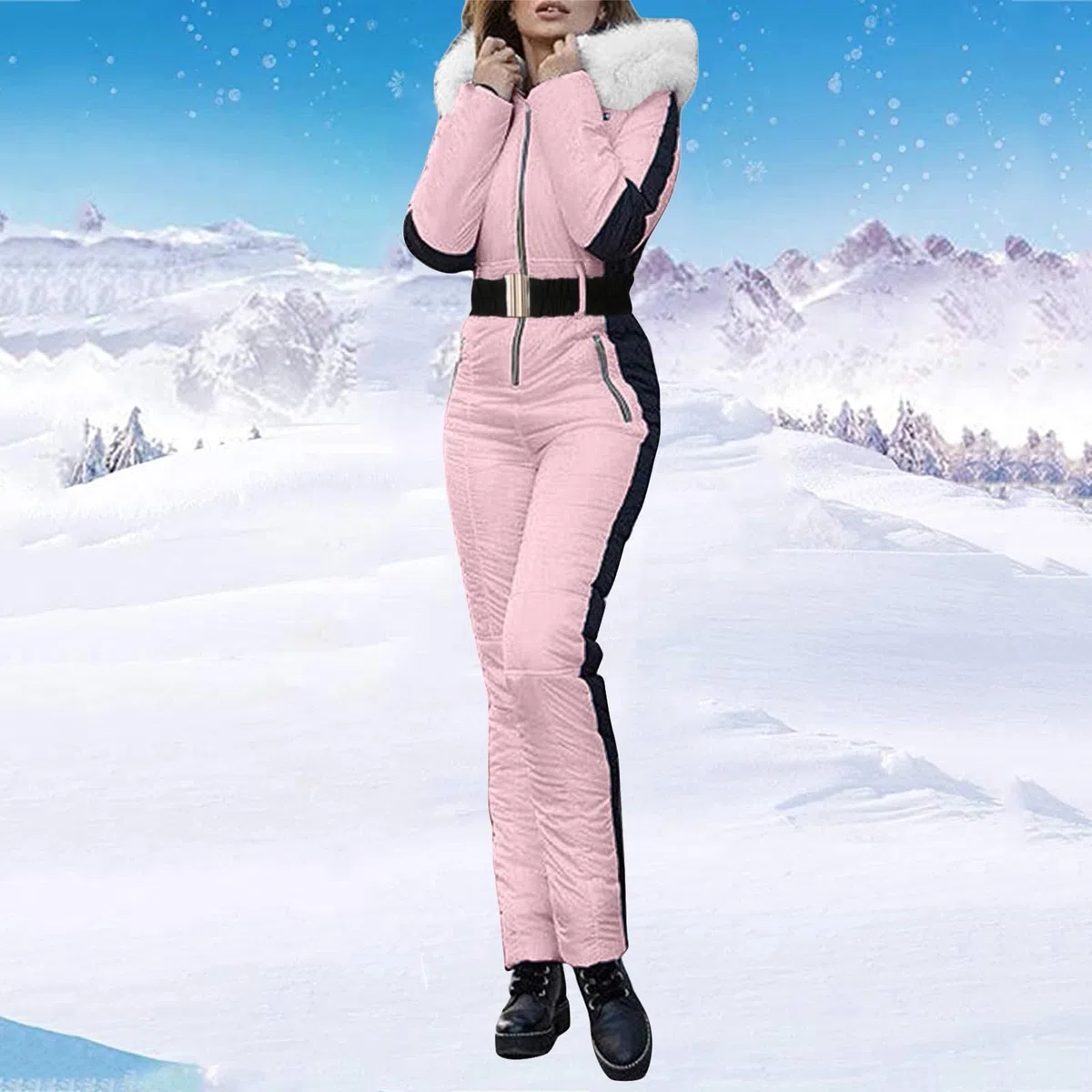 Mono de esquí para mujer, ajustado, alto, con cremallera, elegante, aislado, de una pieza, versátil, casual, cómodo, aislado, para invierno