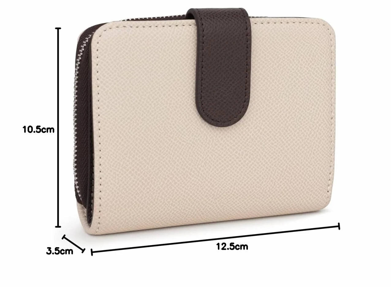 TOUS Cartera de Poliuretano con Efecto Saffiano en Marrón y Beige, Cierre Presión y Cremallera, Medidas 12 x 10 x 3 cm, Bonito y Chic, Colección Dubai