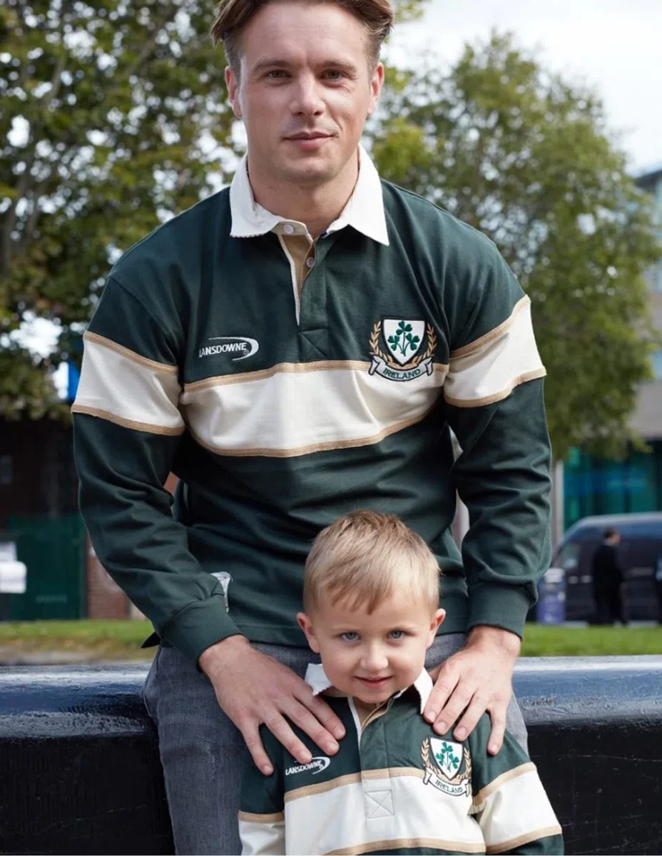 Ireland Bottle/Natural 3 Shamrock - Camiseta de Rugby de Manga Larga