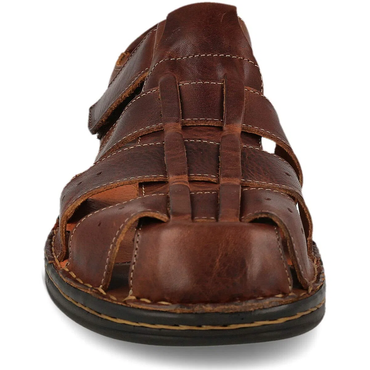 Sandalias para Hombre de Verano de Piel. Senderismo, Trekking, Playa. Cangrejeras. Plantilla Acolchada de Microfibra. Piso de Goma. Cierre de Contacto. Color Marrón Negro