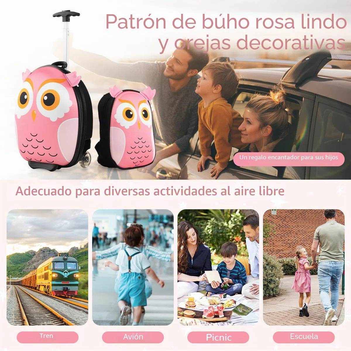 SOARS Juego de Maleta Infantil Niños, 16 '' Maleta + 12 '' Mochila, Maleta Cabina Ruedas y Asa Telescópica, Aprobado por Aerolíneas, Equipaje de Mano (Búho)