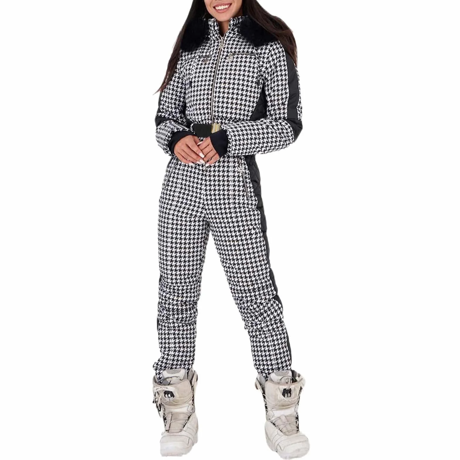 Traje de nieve para mujer de una pieza, traje de esquí cálido para mujer, mono de esquí cálido para invierno, sudadera con capucha, snowboard, esquí, nieve, mono para deportes al aire libre, traje de