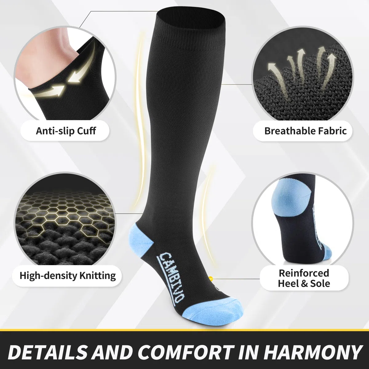 CAMBIVO 6Pares Medias de Compresión Mujer Hombre, Calcetines Compresion 20-30mmHg, Medias de Compresion Varices, para Deporte, Running, Ciclismo, Senderismo, Baloncesto, Fútbol, Viaje Avion