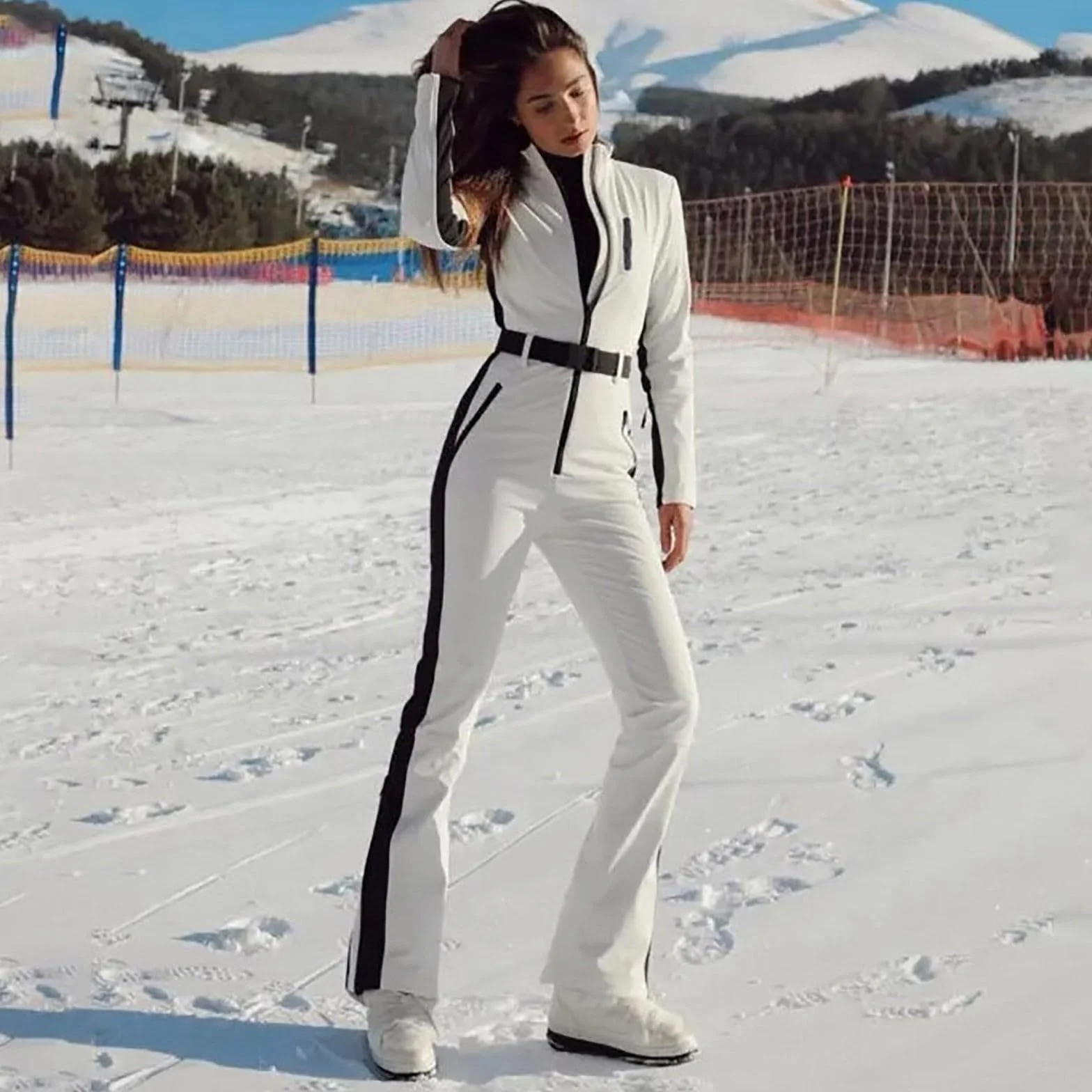 Traje De Esquí Mujer Cerca Del Cuerpo, Conjunto De Mujer Elegante Y Elegante Invierno, Pantalones De Esquí Flare 2025 Nueva Chaqueta Versátil Abrigo Con Cremallera Abrigos Al Aire Libre Deporte Mono