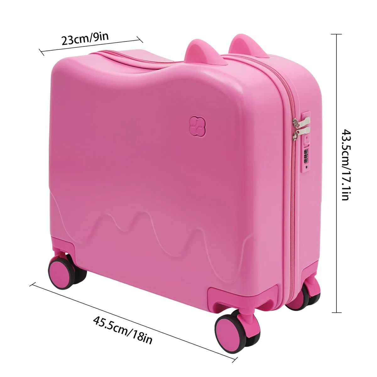 Maleta infantil para sentarse arriba, maleta de viaje para niños con barra de tracción y cerradura de contraseña, maleta para niños de 3 a 6 años, para niñas y niños, color rosa