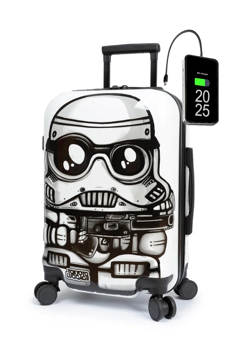 TOKYOTO - Maleta de Cabina Juvenil Infantil Niños Niñas Fans de Superhéroes Comics Dibujos Animados Trolley Equipaje Mano Cargador USB 10000mAh 55x35x20 cm | Maleta Rígida Ruedas Dobles White Soldier