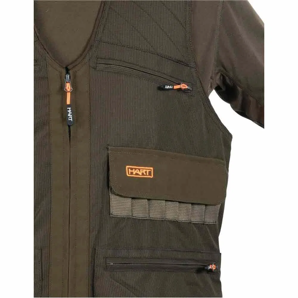 HART ARMOTION Chaleco de Caza Class-V, Verde Oliva Oscuro, Tejido Rip-Stop, con Doble Morral, Cananas, Bolsillos Cargo, Forro de Malla Transpirable (FR/ES, Letras, M, Regular, Regular)