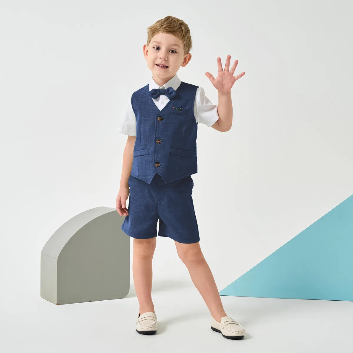 Volunboy Trajes para Bebé Niños de Boda Ceremonia, Verano Conjunto de Chaleco, Camisa, Pajarita, Shorts 4 Piezas