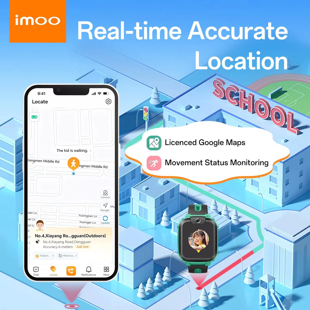 imoo Z1 Reloj Inteligente para Niños, 4G Video y Llamadas Reloj Teléfono con Seguimiento GPS, Resistencia al Agua IPX8, Batería Duradera, Modo de Clase, Rechazo de Extraños, Chat Familiar (Verde)