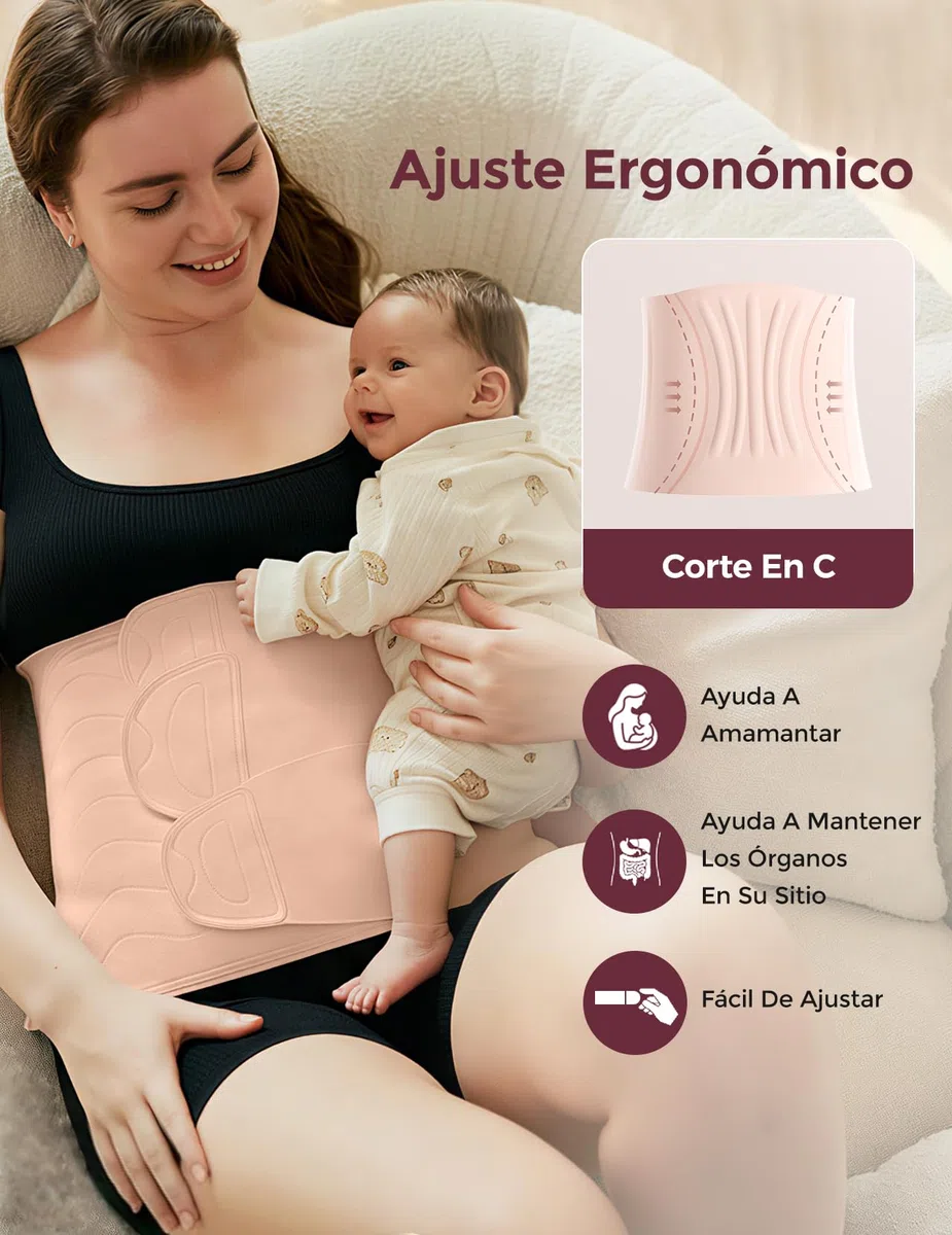 momcozy Ergowrap Faja Postparto Recuperación Abdominal, Faja Postparto Cesárea con Compresión 3D y Soporte Lumbar, Banda Lumbar para Mujer Invisible, Suave y Transpirable, Rosa Ostra