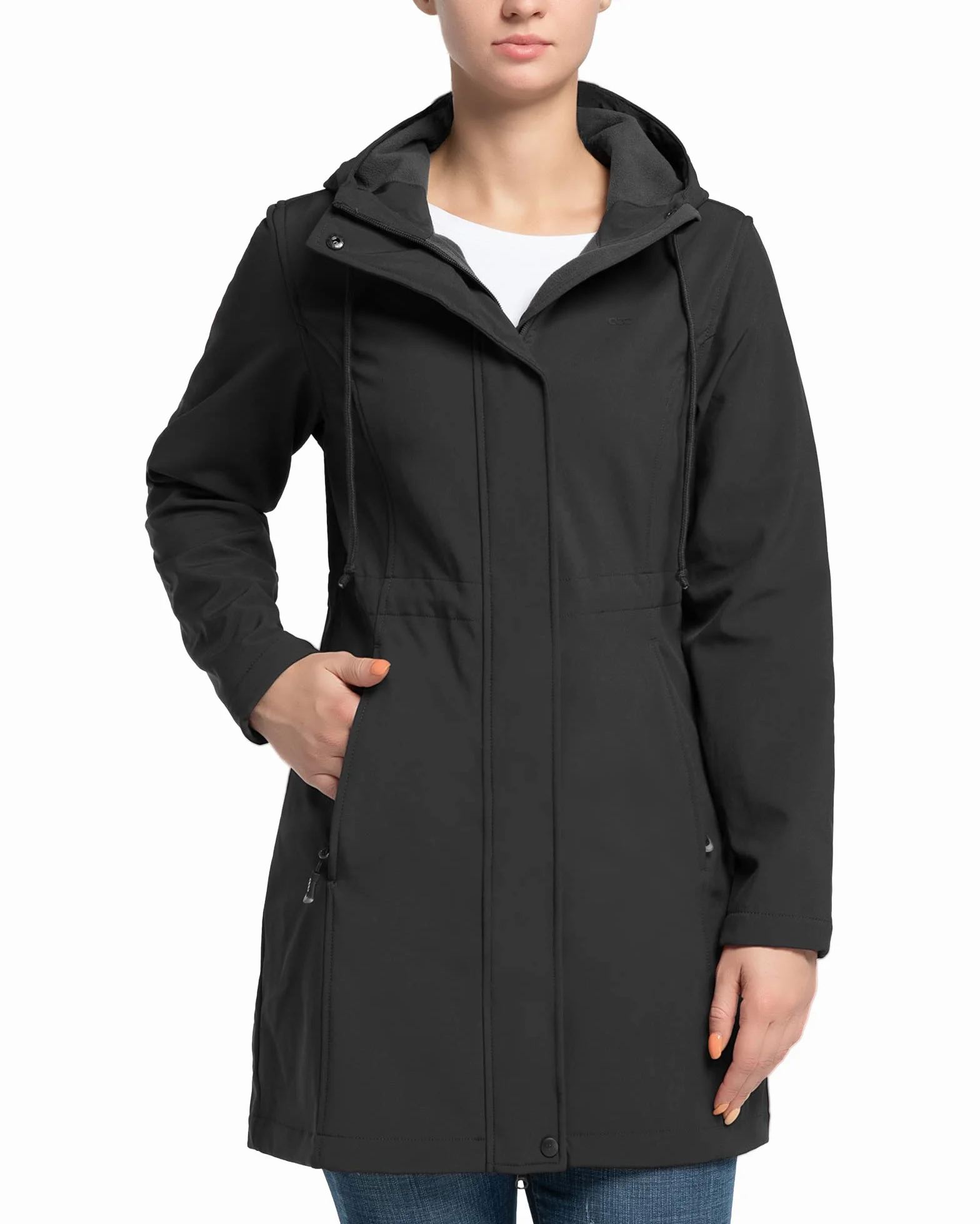 33,000ft Chaqueta Softshell Larga Impermeable Ligera para Mujer, Chaqueta de Lluvia con Capucha, Chaqueta Funcional Cortaviento, Actividades al Aire Libre Senderismo