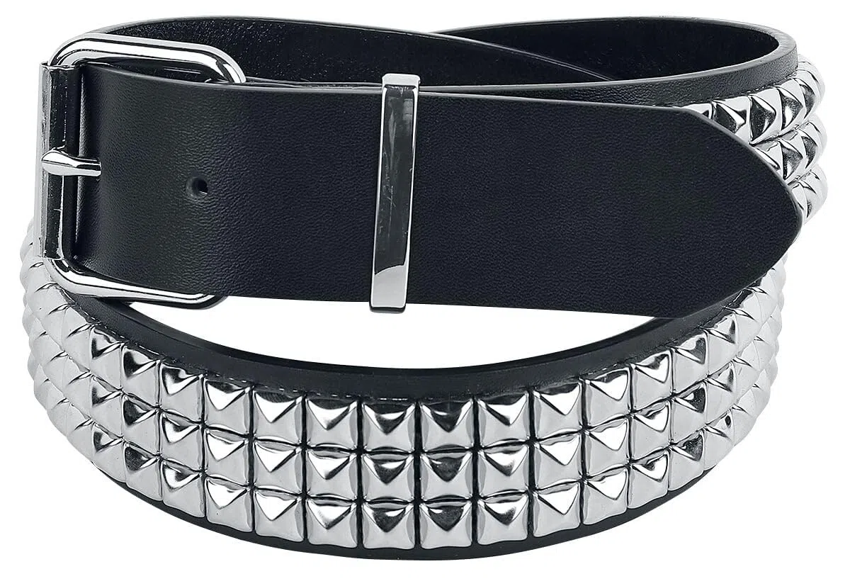 Black Premium by EMP Unisex Cinturón negro de tres filas de tachuelas