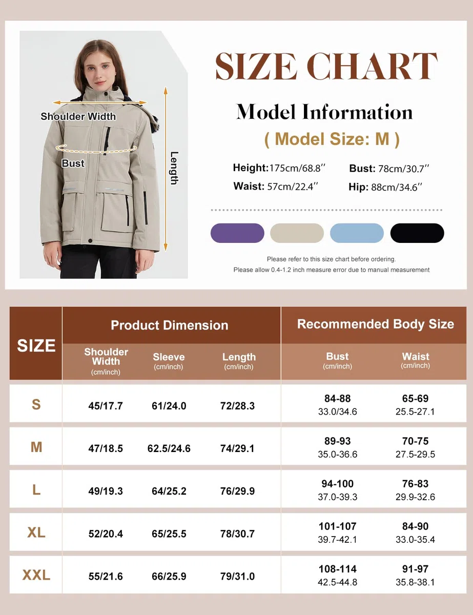 CMTOP Chaqueta Esqui Mujer Chaqueta Cálida de Invierno para Mujer al Aire Libre Abrigo Impermeable a Prueba de Viento Chaqueta de Esquí para Acampar con Capucha Desmontable
