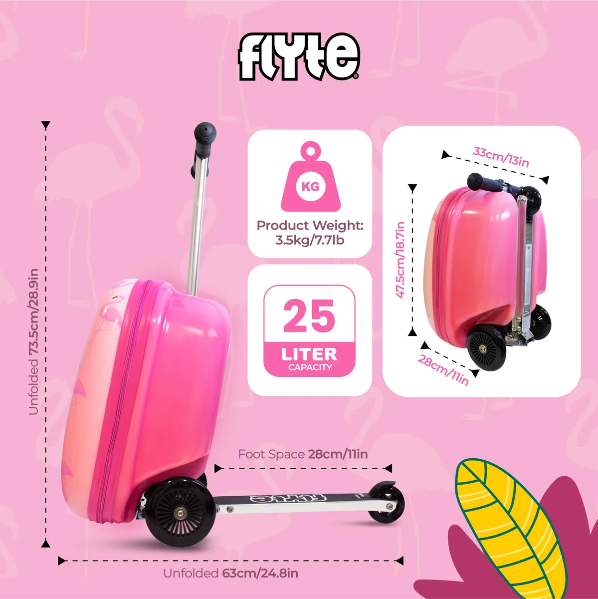 Flyte Scooter Suitcase Folding Kids Luggage - Hardshell, Ride On with Wheels, 2-in-1, 18 Inch, 25 Litre Capacity