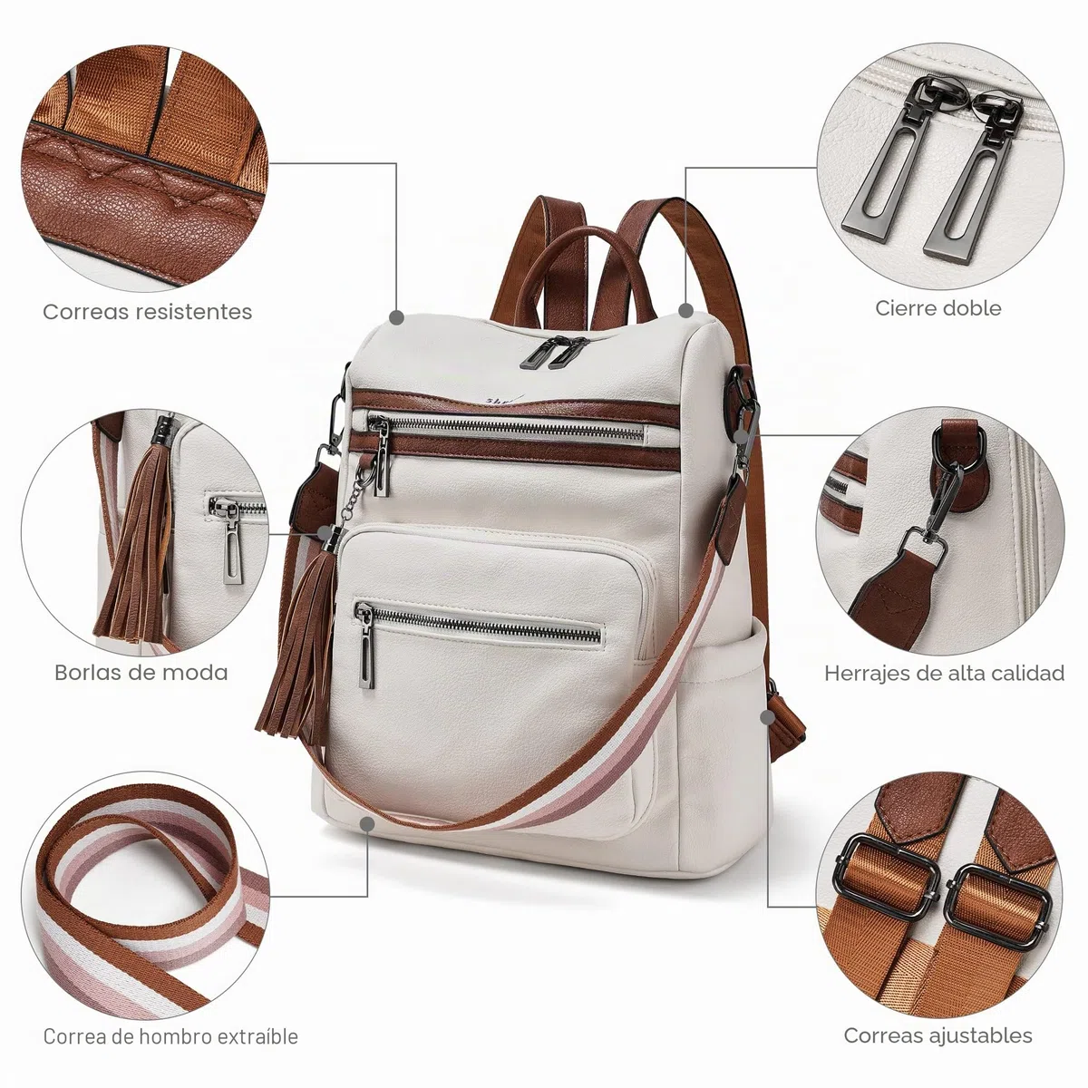 Shrrie Mochila Mujer, Bolso Mochila Antirrobo Mujer Impermeable Casual de Cuero, Mochilas de Viaje, Bolsa de Hombro Convertible con Pulsera Mochilas Daypack
