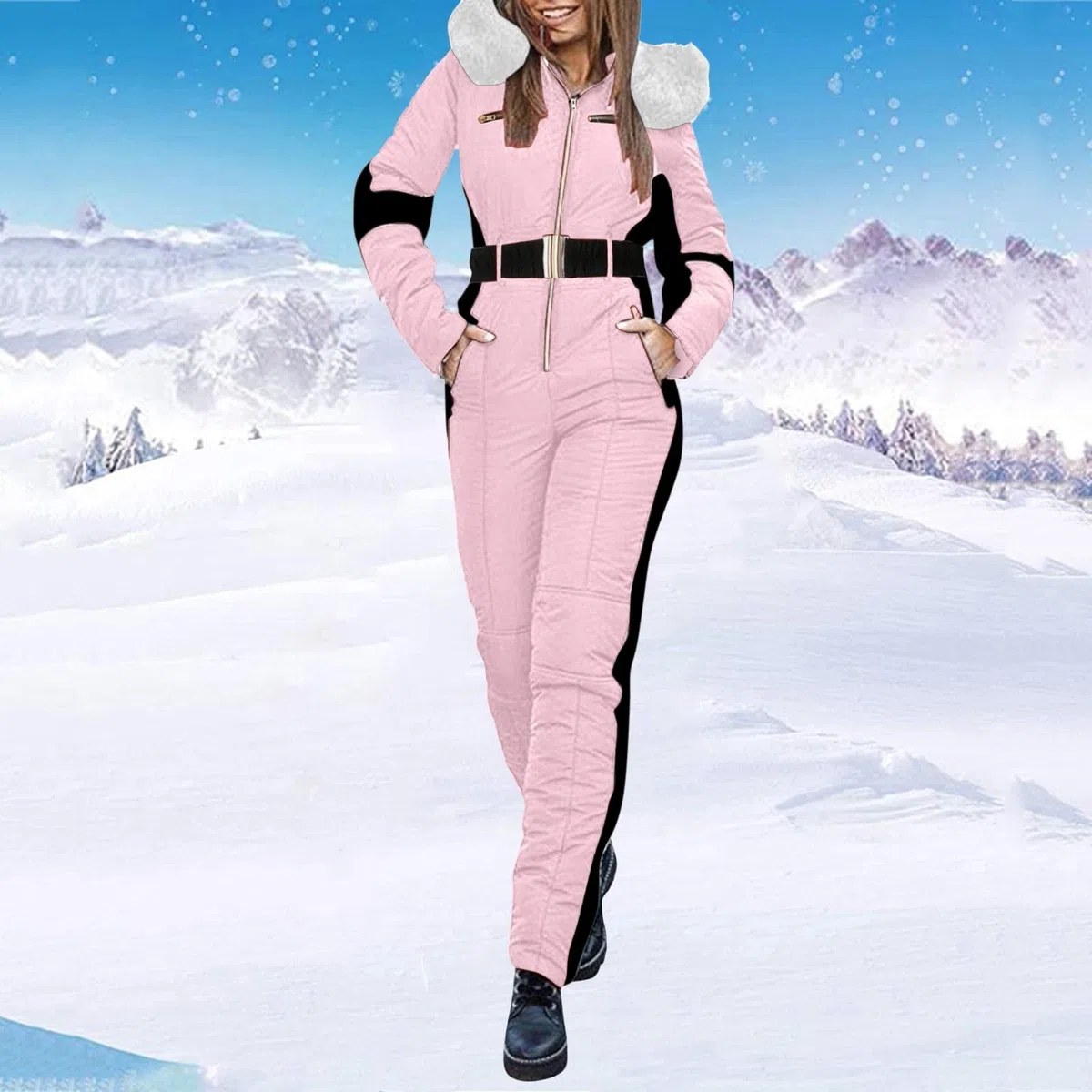 Mono de esquí para mujer, ajustado, alto, con cremallera, elegante, aislado, de una pieza, versátil, casual, cómodo, aislado, para invierno