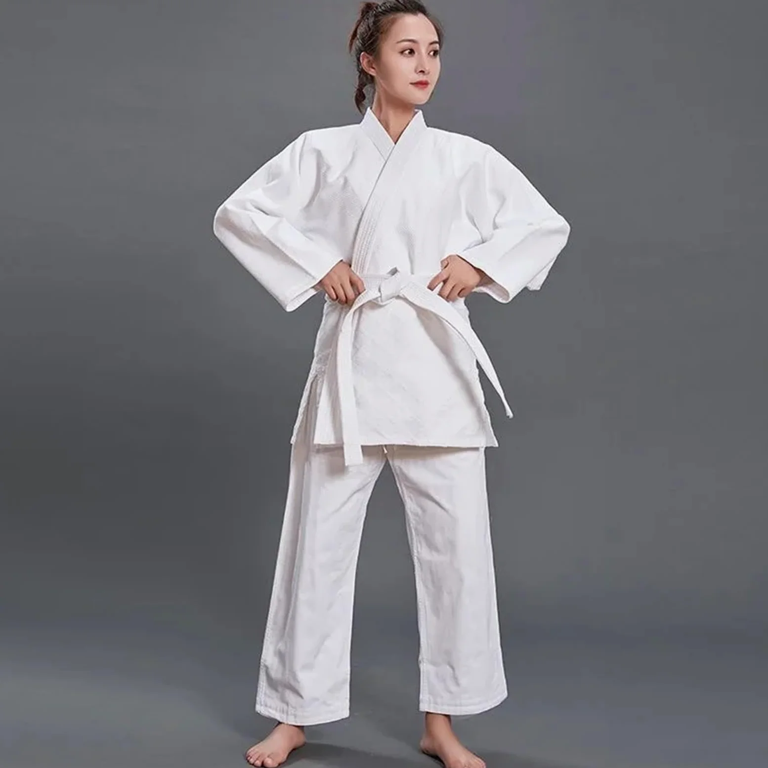 Kimonos De Jiu-Jitsu Uniforme de Artes Marciales Judo Gi Hecho Profesional, Kimono Blanqueado de Tejido único, Perfecto for competición o Entrenamiento con cinturón Blanco(White,180CM)