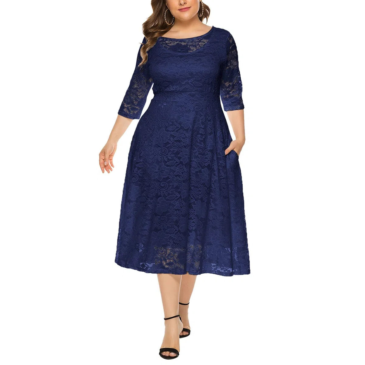 Generisch Elegante vestido midi de encaje floral de talla grande para fiesta de cóctel