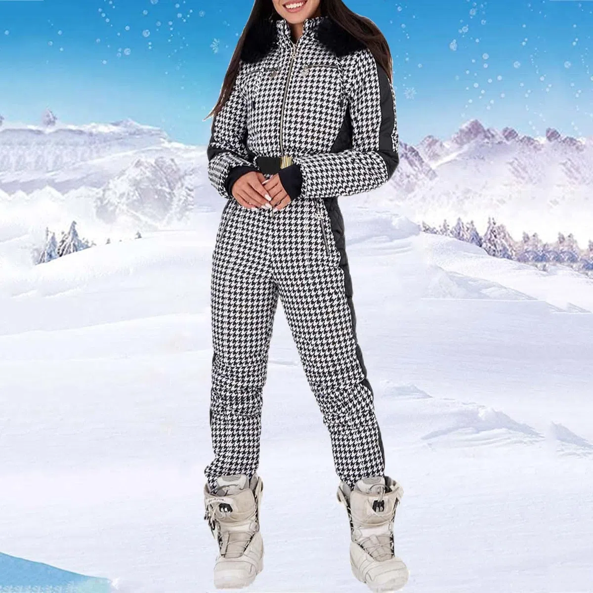 Traje de nieve para mujer de una pieza, traje de esquí cálido para mujer, mono de esquí cálido para invierno, sudadera con capucha, snowboard, esquí, nieve, mono para deportes al aire libre, traje de
