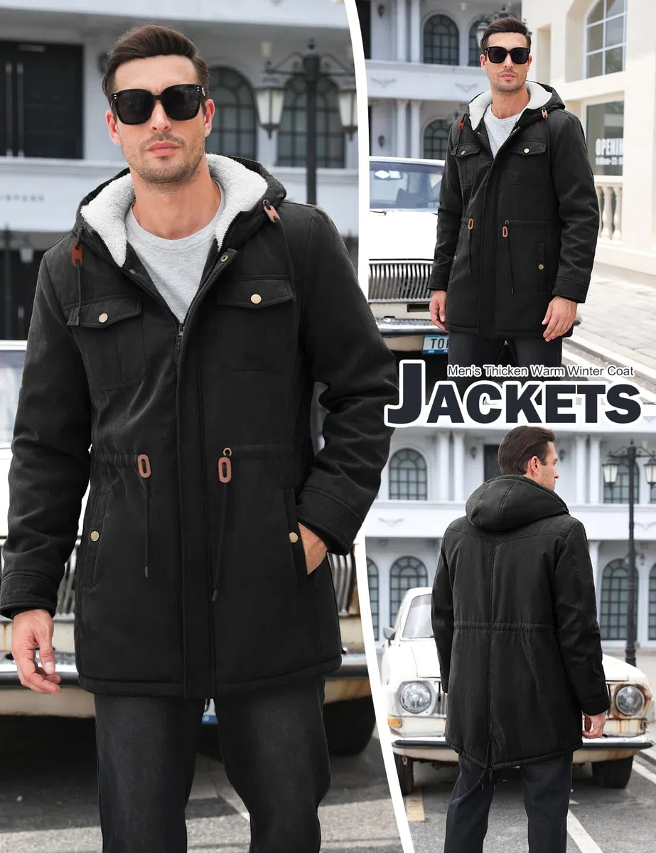 Parka Hombre Abrigo Invierno Con Forro Polar Chaqueta Cortaviento y Cálido con Capucha Largo Winter Jacket Chaqueta de Moda Pocket Coat