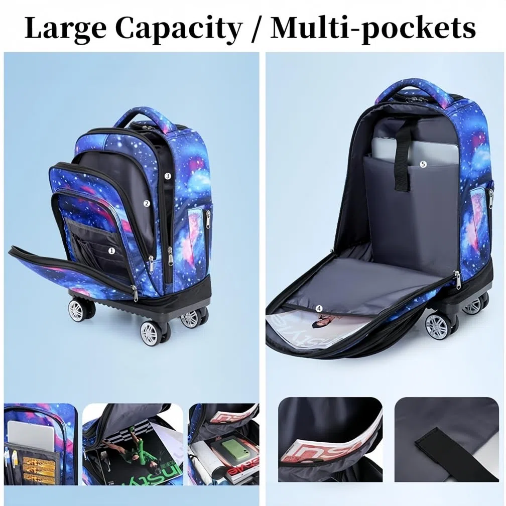 Mochilas Escolares con Ruedas Bolsas Escolares Trolley Mochilas Niños Niñas para Viajes y Escuela, Geométrico