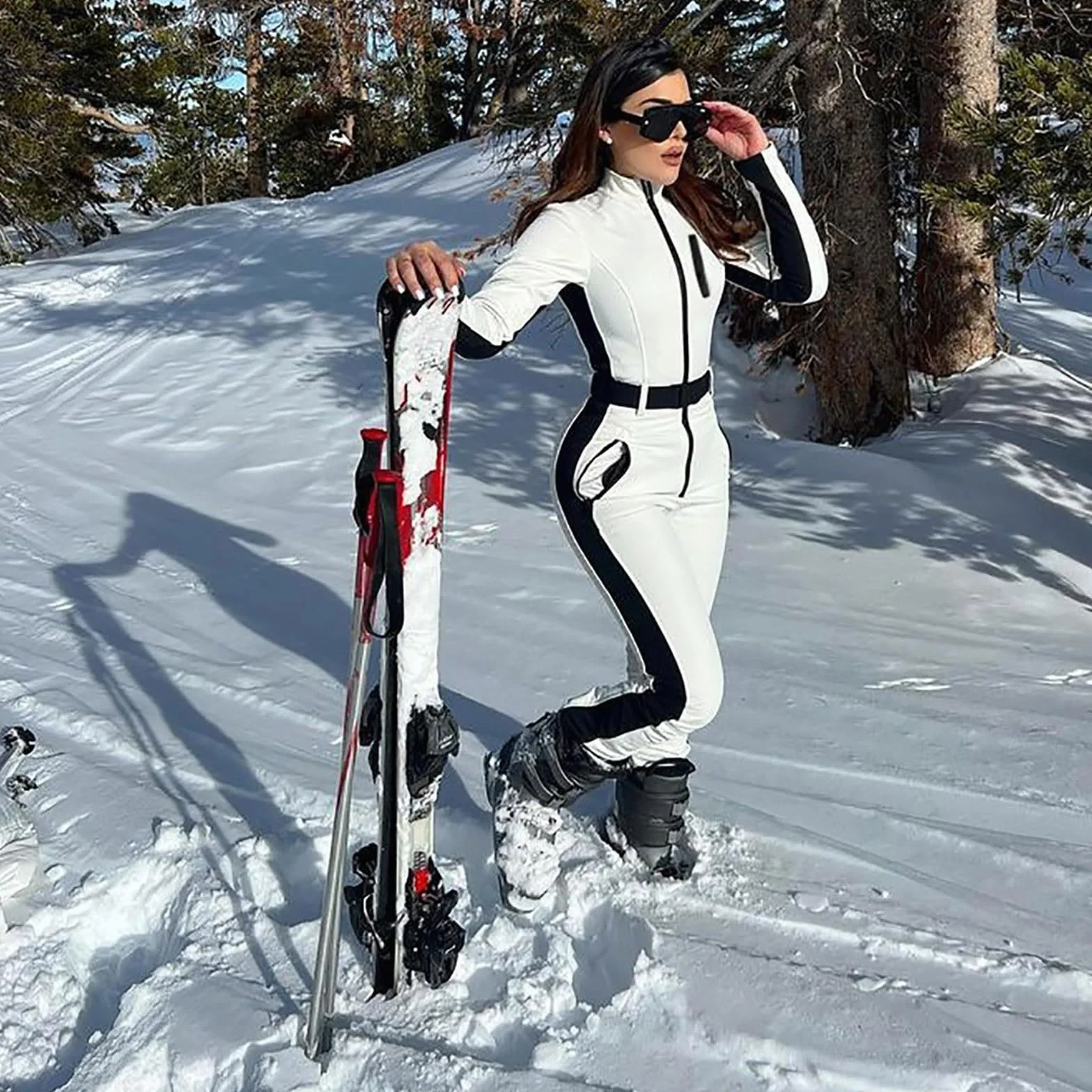 Traje De Esquí Mujer Cerca Del Cuerpo, Conjunto De Mujer Elegante Y Elegante Invierno, Pantalones De Esquí Flare 2025 Nueva Chaqueta Versátil Abrigo Con Cremallera Abrigos Al Aire Libre Deporte Mono